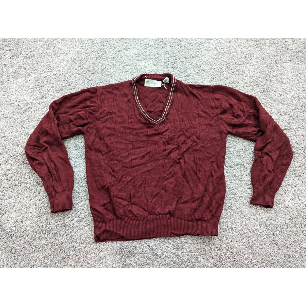 Vintage Oleg Cassini‎ by Burma Pullover Mens Medium Sweater Red V-Neck